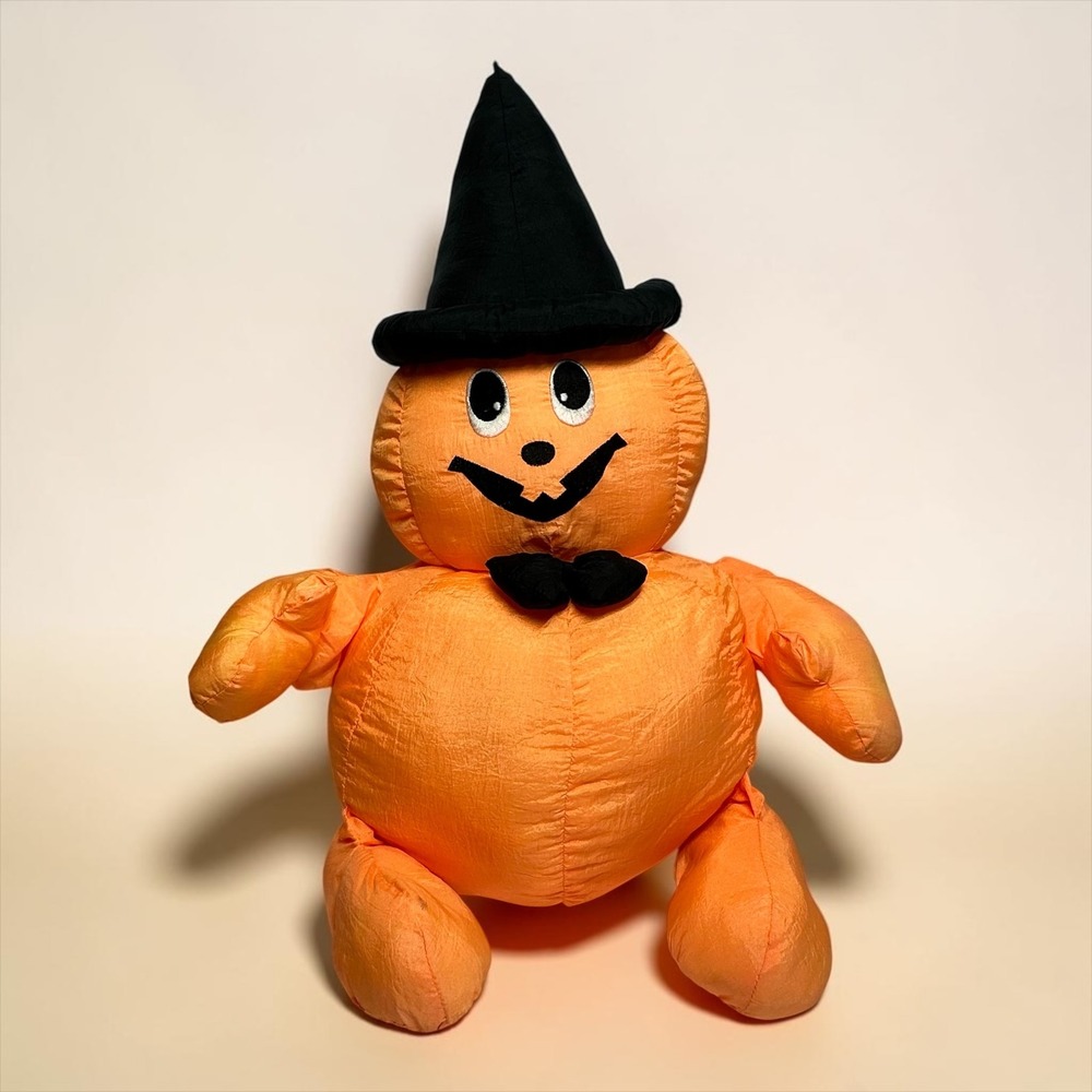 1988 Chrisha Playful Plush‎ Nylon Halloween Pumpkin Jack O Lantern Plush Vintage